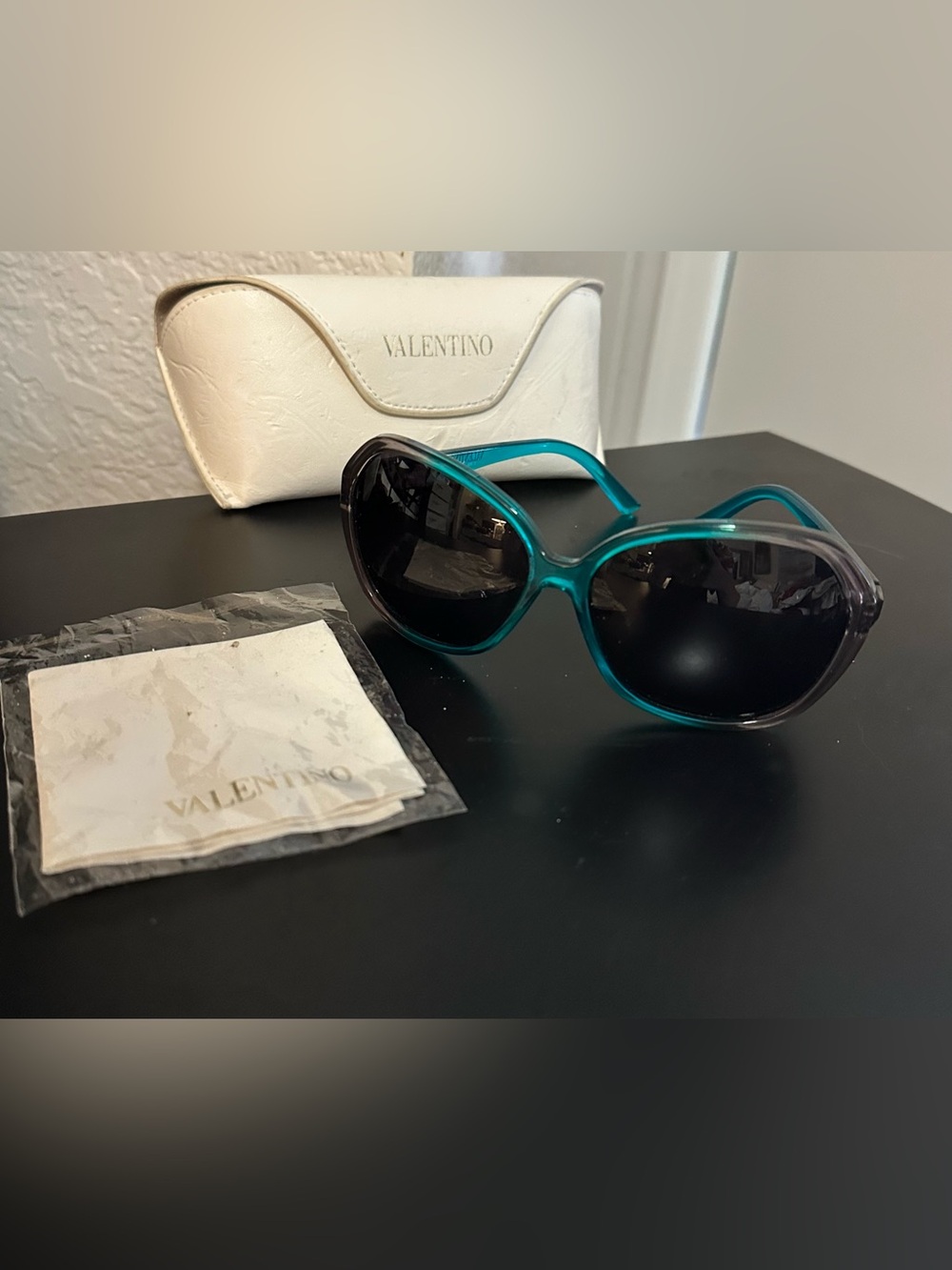 Valentino Women's Teal and Brown Frame Sunglasses with Dark Lenses